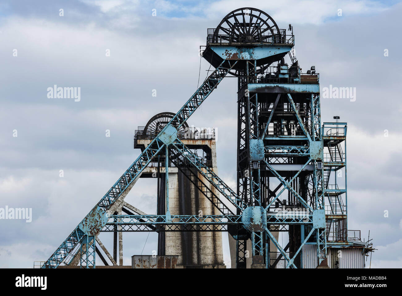 La paletta gemelle dell'ex Hatfield Colliery principale Foto Stock