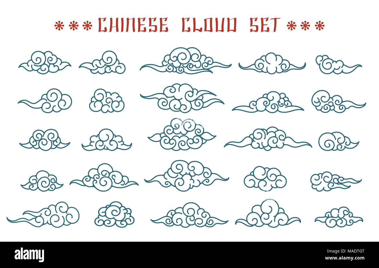 Nuvole cinese. Asian swirl set cloud, Oriental tattoo schizzo design elementi del vettore Illustrazione Vettoriale