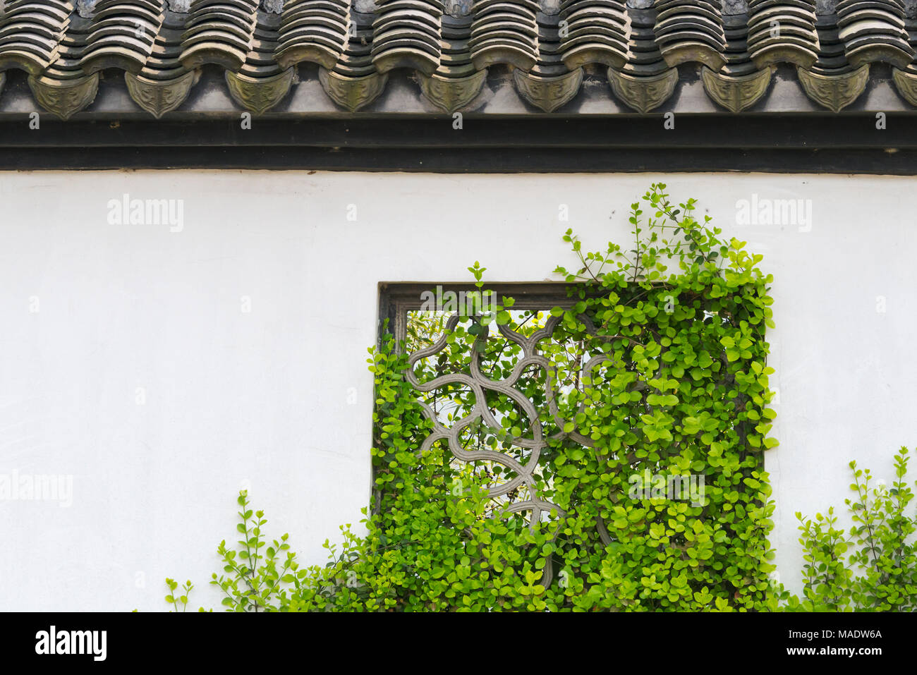 Nero tetto di tegole di una casa tradizionale, Jiaxing, nella provincia di Zhejiang, Cina Foto Stock