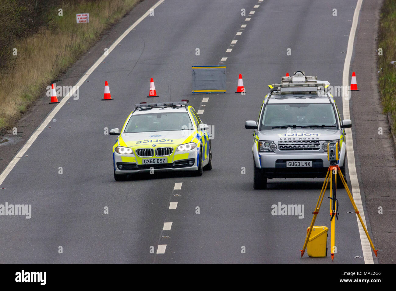 A27, Pevensey, East Sussex, Regno Unito. Il 31 marzo 2018. Sussex la polizia continua ad indagare odierna a seguito di incidenti stradali che coinvolgono una moto che si è verificato sulla A27 tra Kings Cross e Pevensey. Credito: Alan Fraser Foto Stock