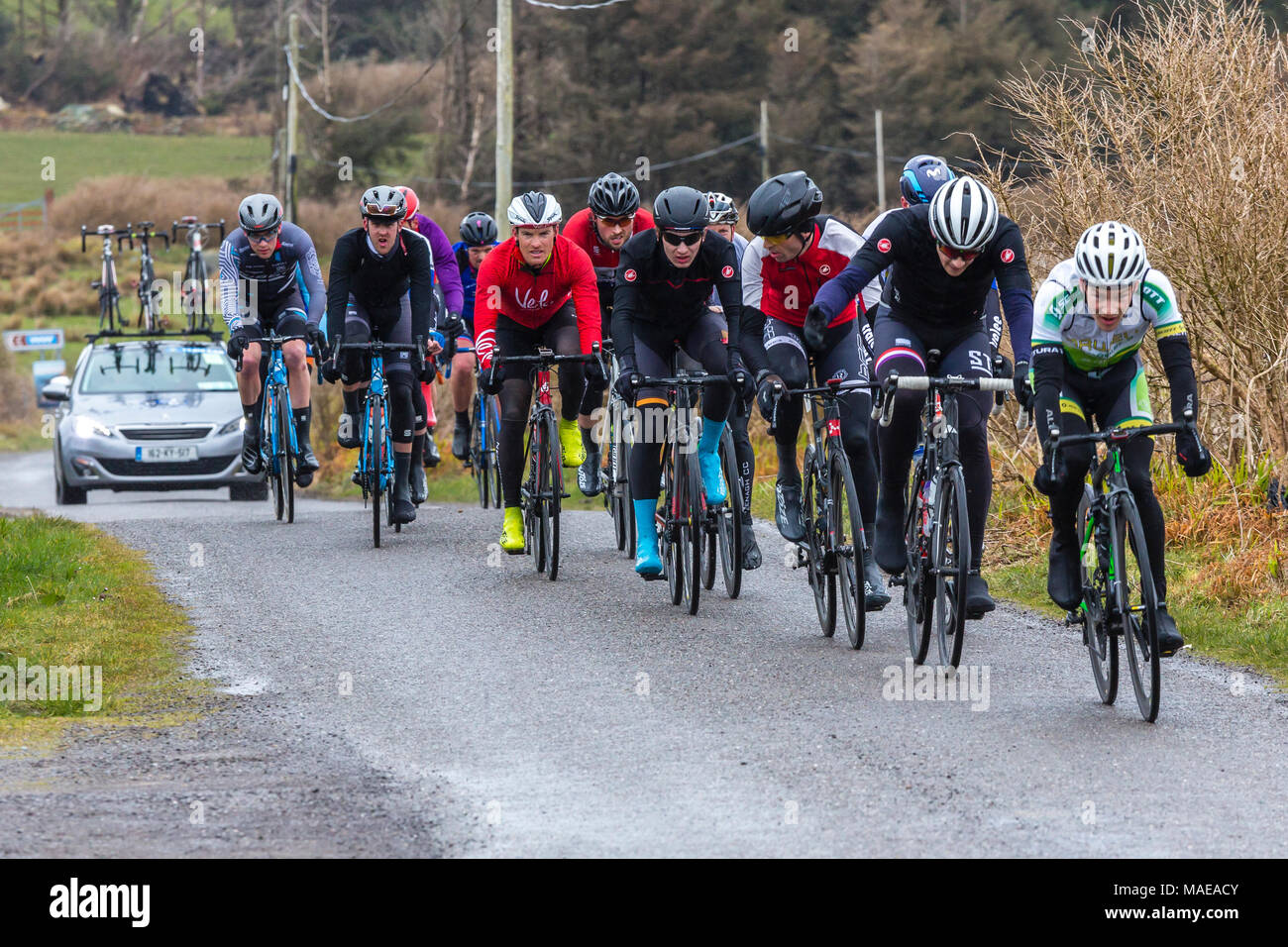 Ras Mumhan, Munster cycle race sull' isola Valentia, nella contea di Kerry, Irlanda Domenica di Pasqua 1 Aprile 2018 Foto Stock