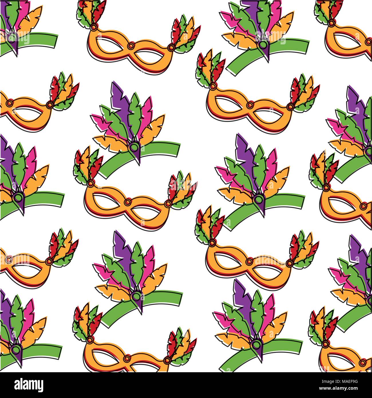 Il carnevale maschere e cappelli sfondo pattern illustrazione vettoriale design Illustrazione Vettoriale