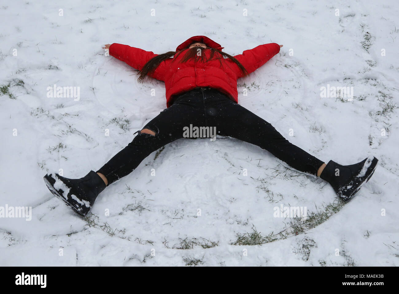 Inverno scene di Finsbury Park, a nord di Londra sul primo giorno di primavera, come la capitale continua a essere colpita da una estrema condizioni invernali. Dotato di: Ann Hoang dove: Londra, Regno Unito quando: 01 Mar 2018 Credit: WENN Foto Stock