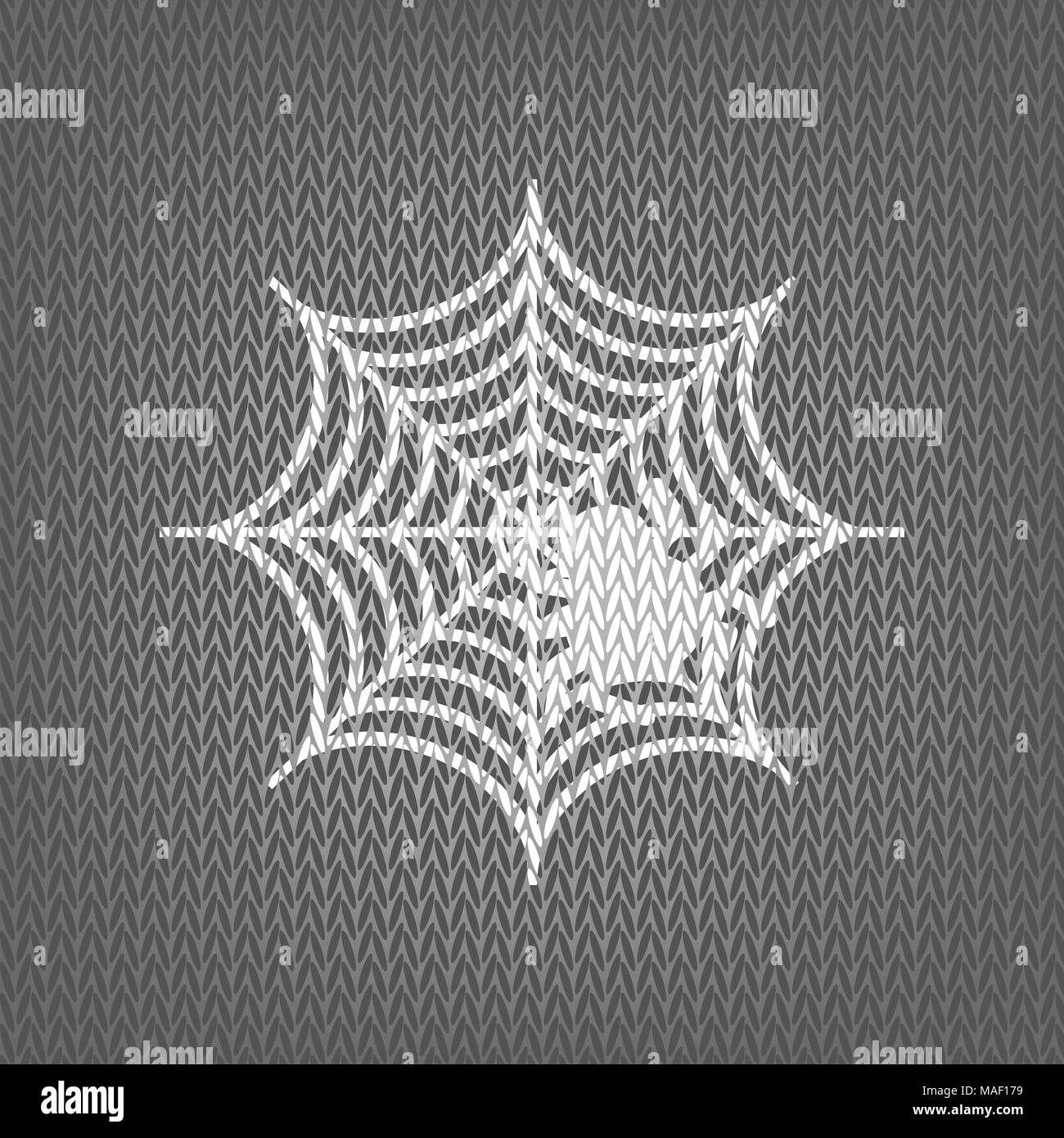 Ragno sul web illustrazioni. Vettore. Bianco maglia icona sul grigio Sfondo a maglia. Isolato. Illustrazione Vettoriale