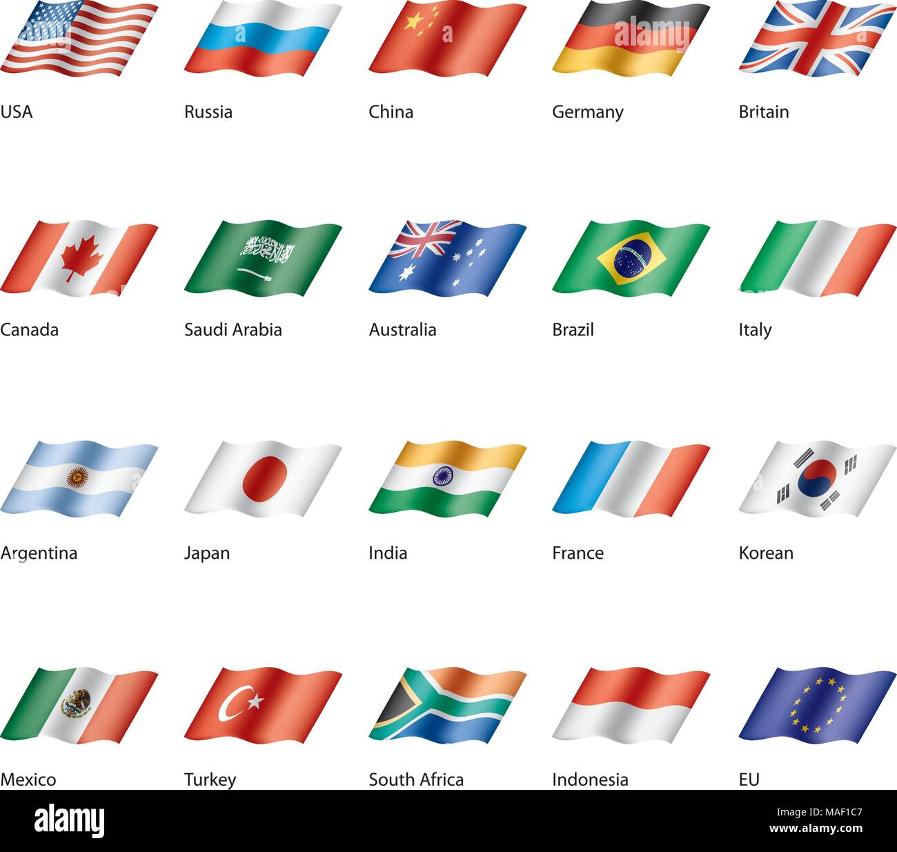 Set di vettore di flag del G20 Illustrazione Vettoriale