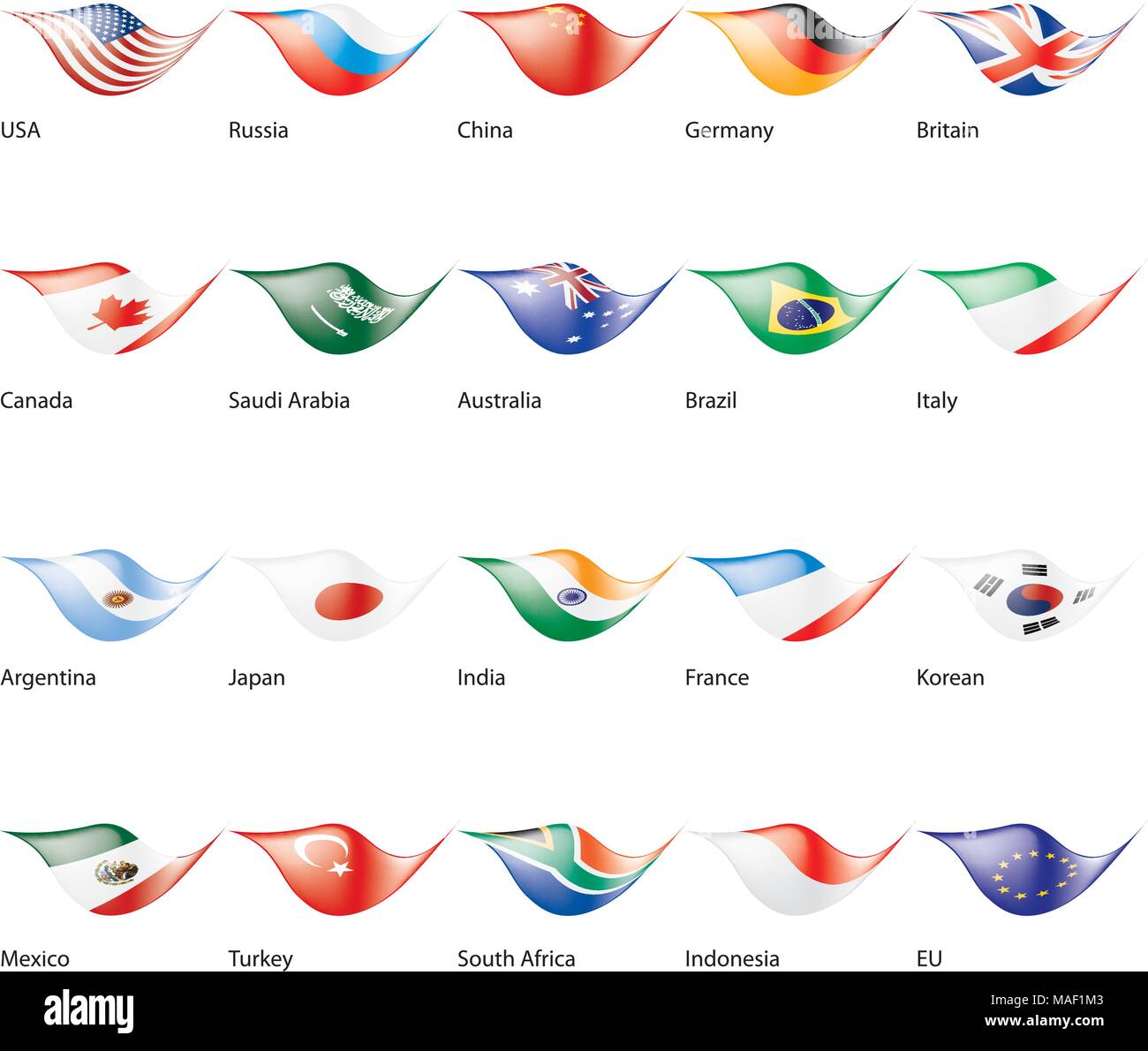 Set di vettore di flag del G20 Illustrazione Vettoriale