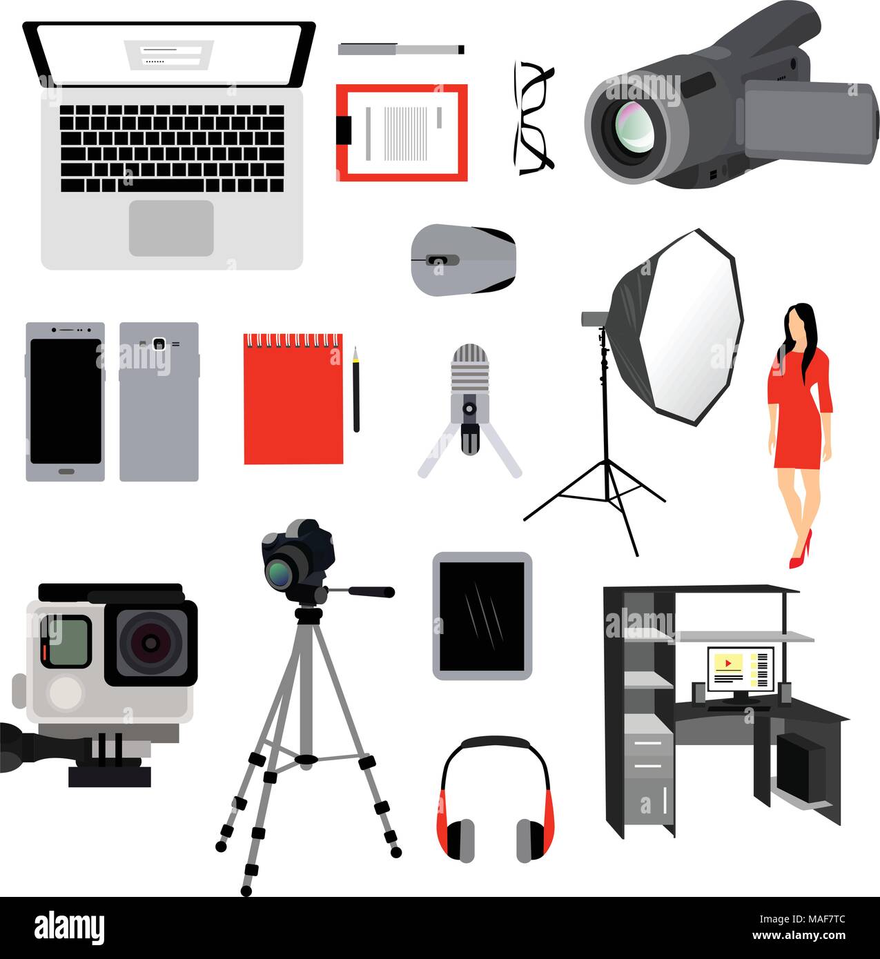 Set di vettore di attrezzatura fotografica Illustrazione Vettoriale