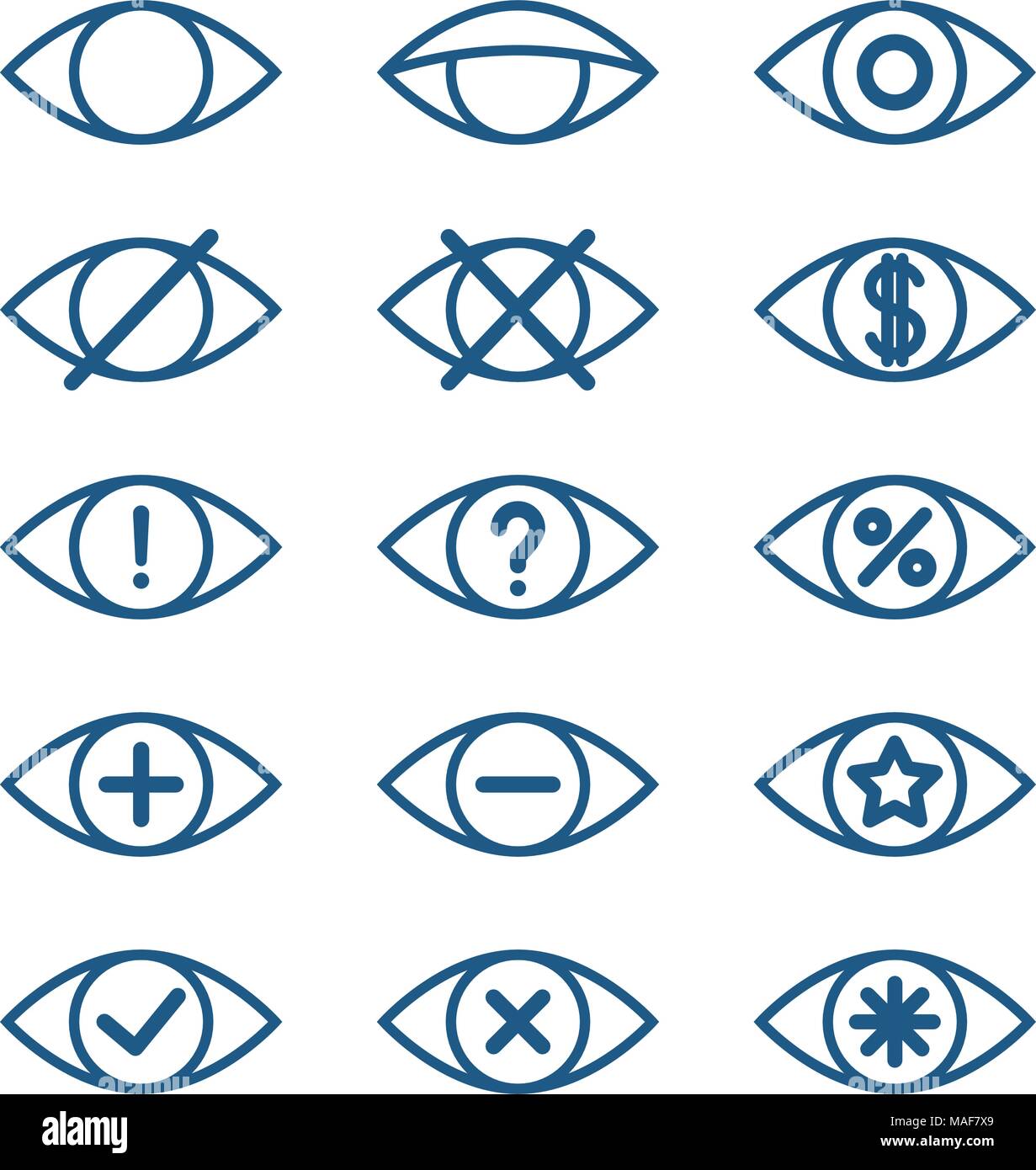 Diverse icone occhio, set di vettore occhio pittogrammi Illustrazione Vettoriale