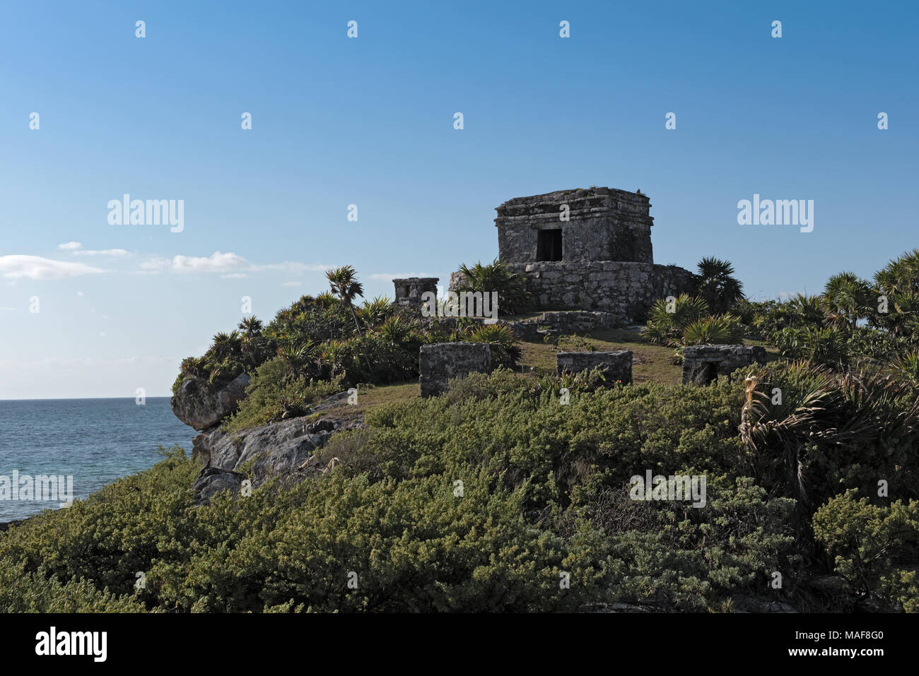 Tempio maya dio dei venti, Tulum, Messico Foto Stock
