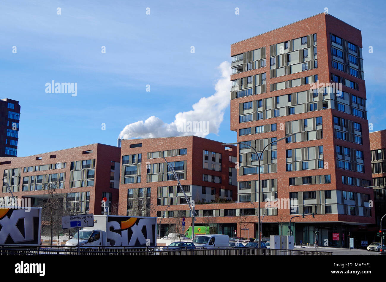 Nuovi blocchi residenziali in Osakaallee, in Hafen City, un immenso riqualificazione urbana progetto sul sito dell'ex Amburgo porta libera Foto Stock