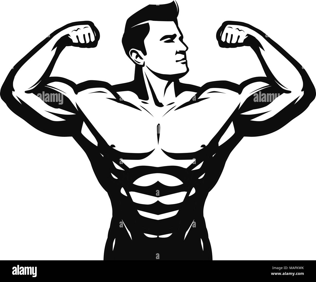Palestra, sport, bodybuilding logo o etichetta. Uomo Forte con grandi muscoli. Illustrazione Vettoriale Illustrazione Vettoriale