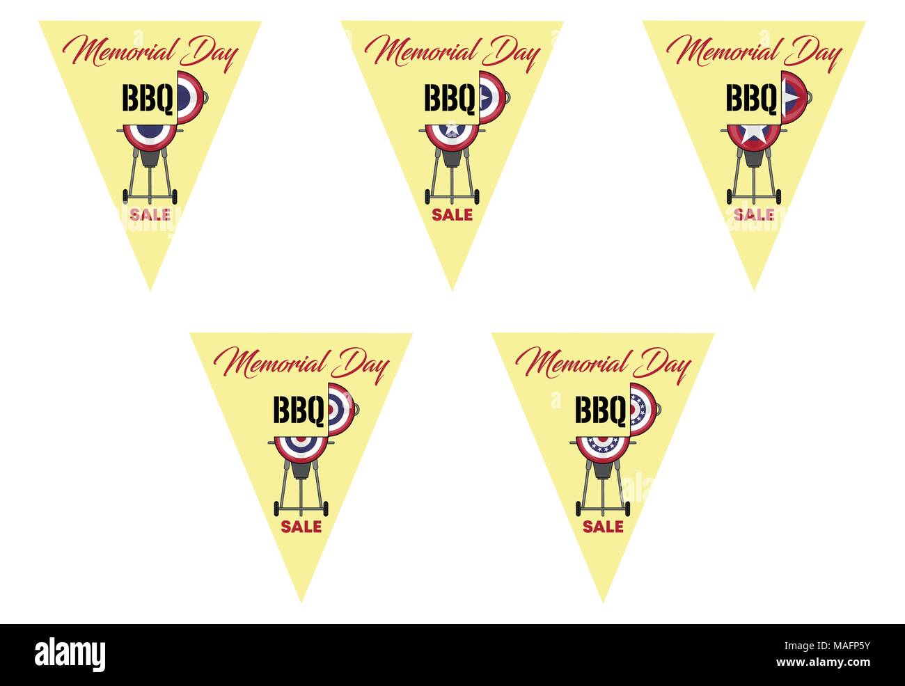 Il Memorial Day barbeque sul triangolo Bunting Flags. Tutti gli oggetti sono in diversi strati e i tipi di testo non è necessario alcun font. Illustrazione Vettoriale