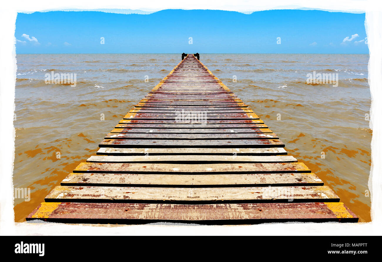 Seascape Acquerello Acquerello su carta, colori brillanti effetti filtro,grunge stile fotografico. Foto Stock