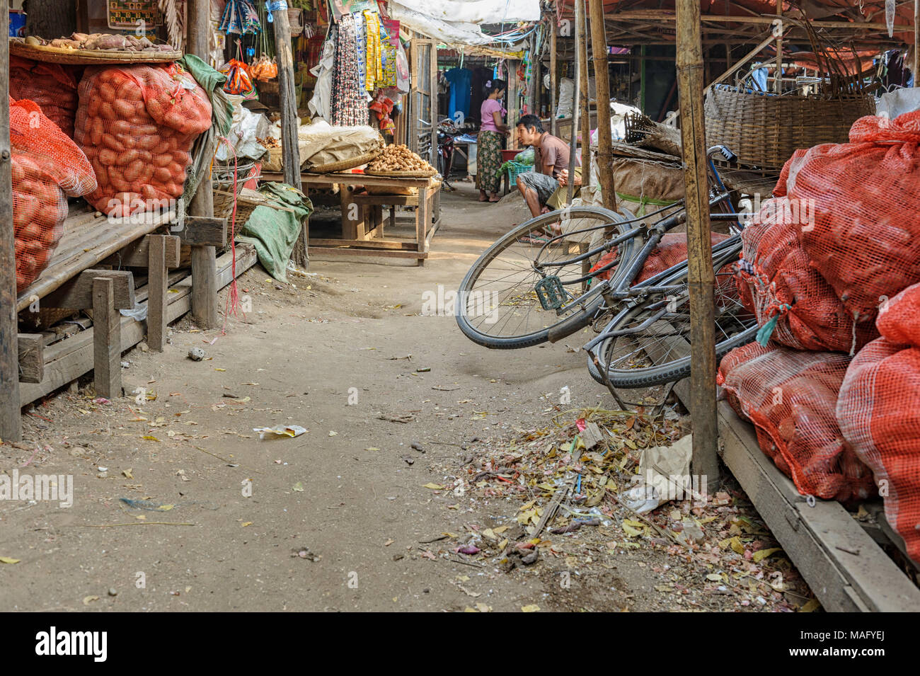 Principale luogo di mercato ( Nyaung Oo) a Bagan, Myanmar (Birmania) Foto Stock