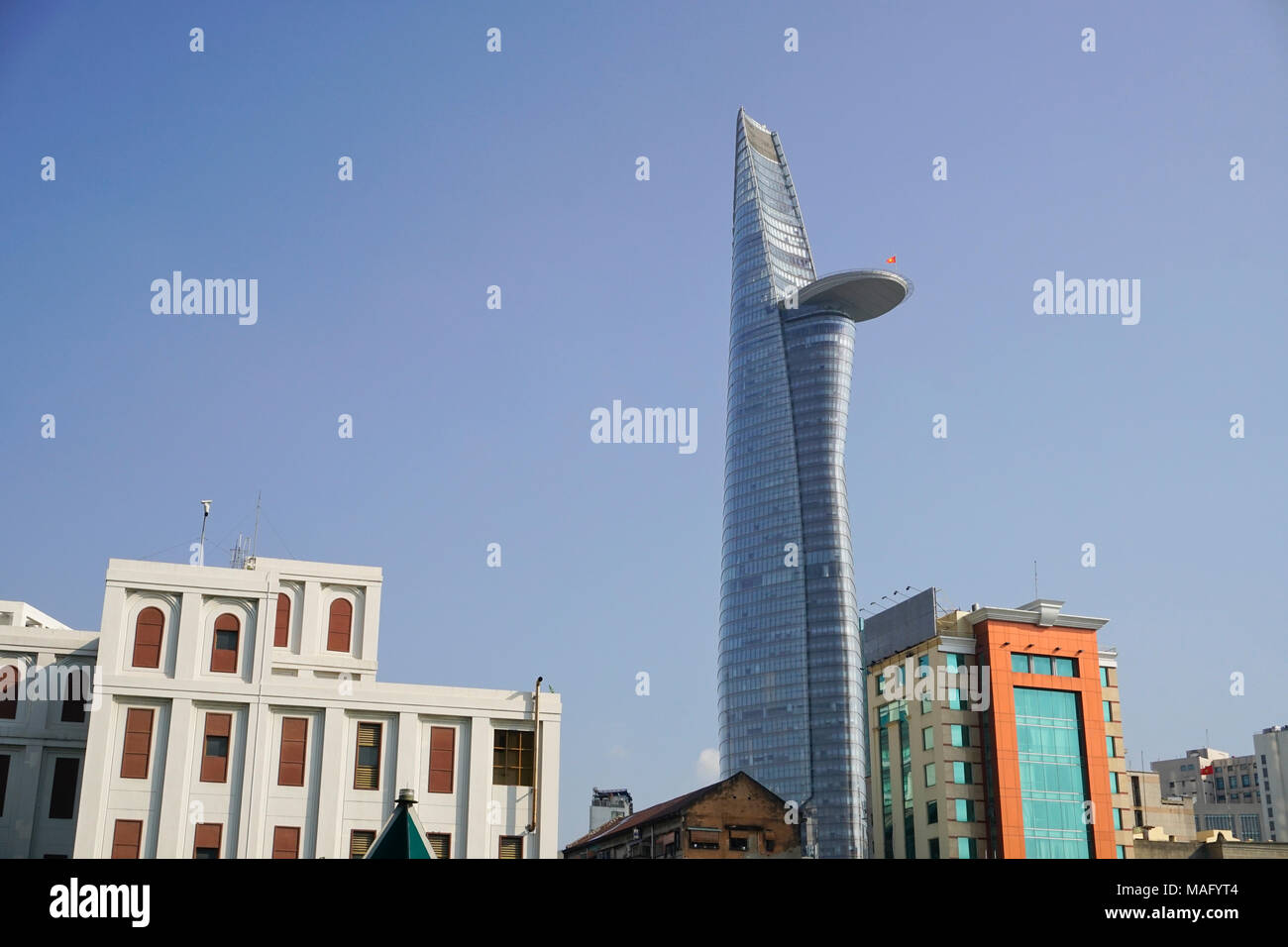 Distretto di una zona, Ho Chi Minh City, Vietnam. Il Bitexco torre finanziaria. Progettato da Carlos Zapata. Foto Stock