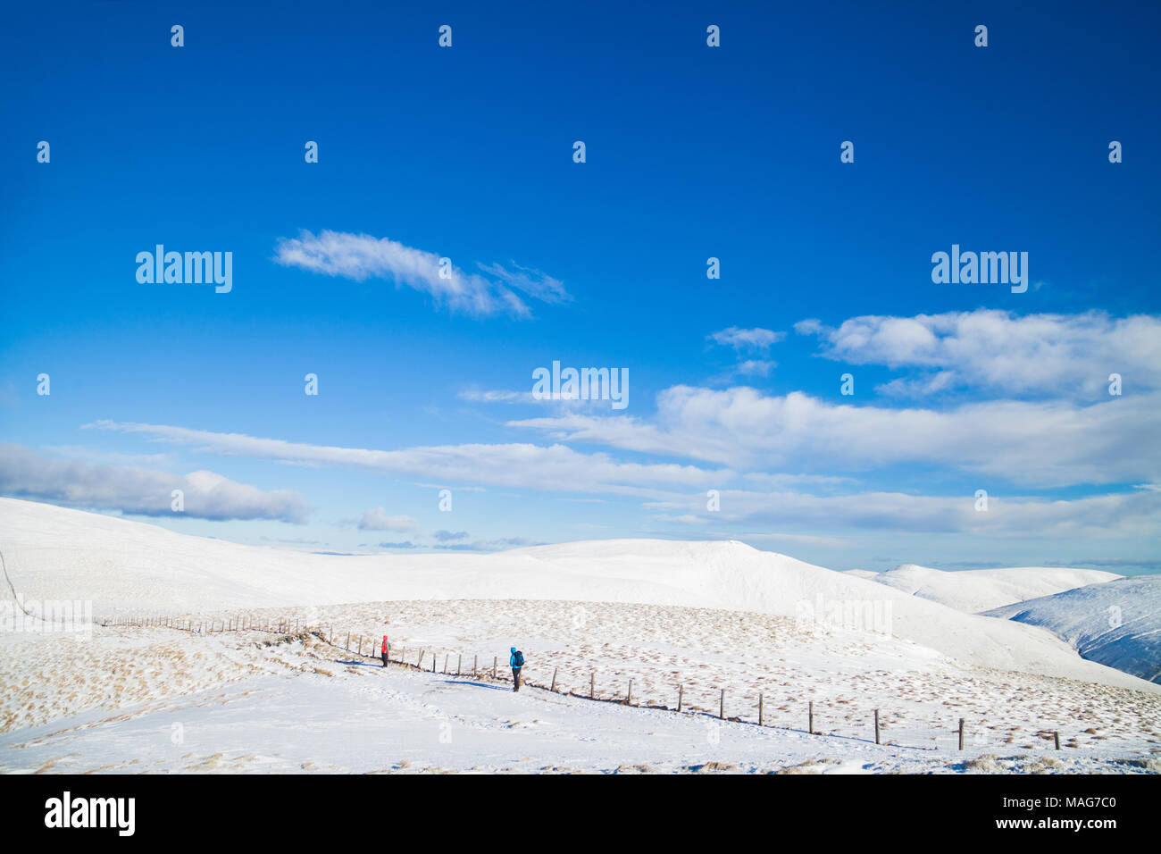 Gli escursionisti a piedi fino a Ben Cleuch nel Ochil Hills vicino Tillicoultry Scozia Scotland Foto Stock