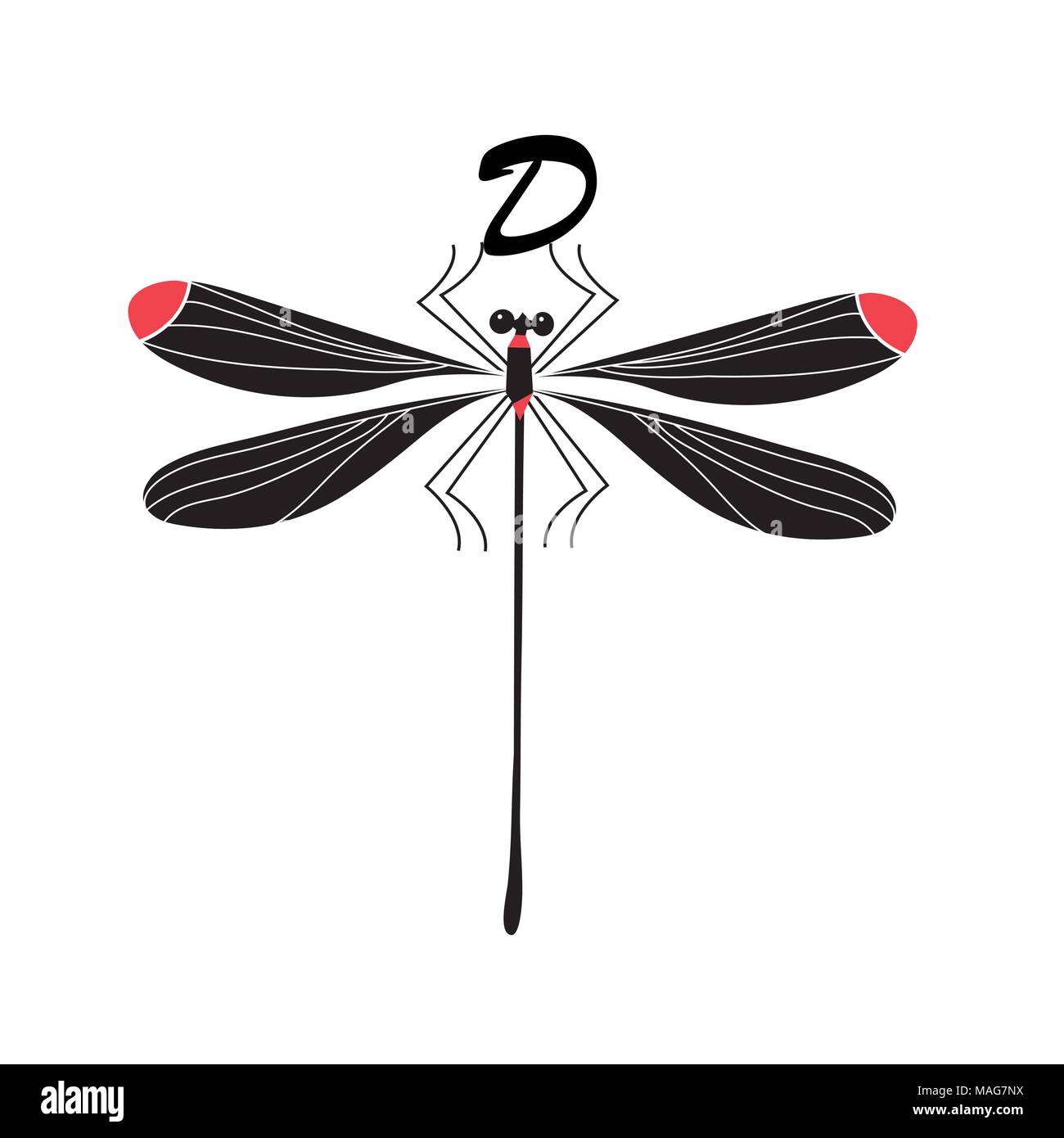 Vector silhouette di una libellula su sfondo bianco Illustrazione Vettoriale