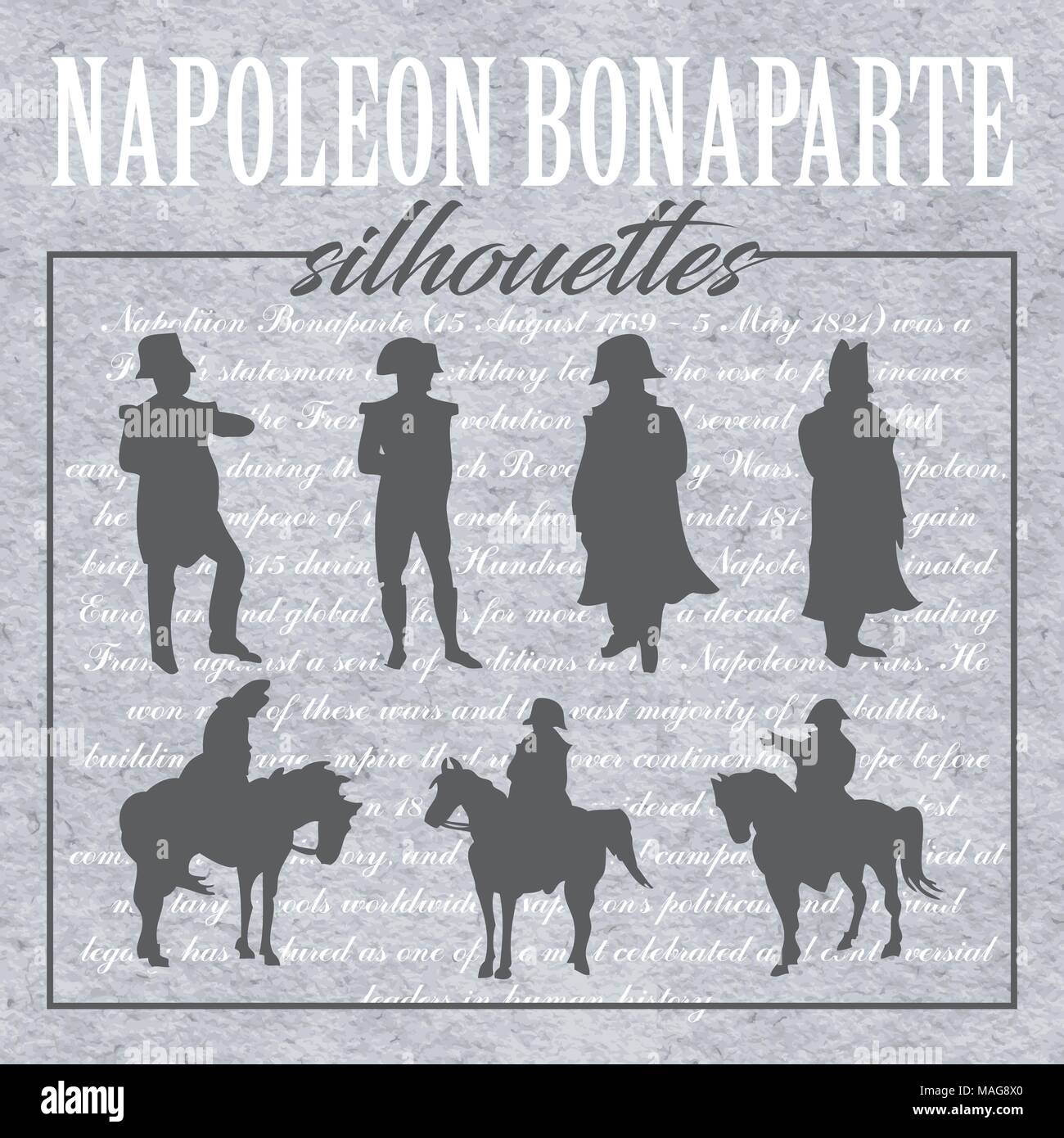 Napoleone Bonaparte sagome in diverse pose e posizioni simili a cavallo o in piedi Illustrazione Vettoriale