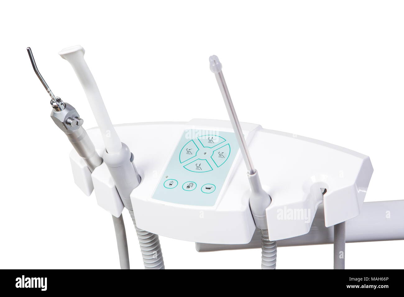 Dentista professionale apparecchiature mediche isolato su bianco Foto Stock