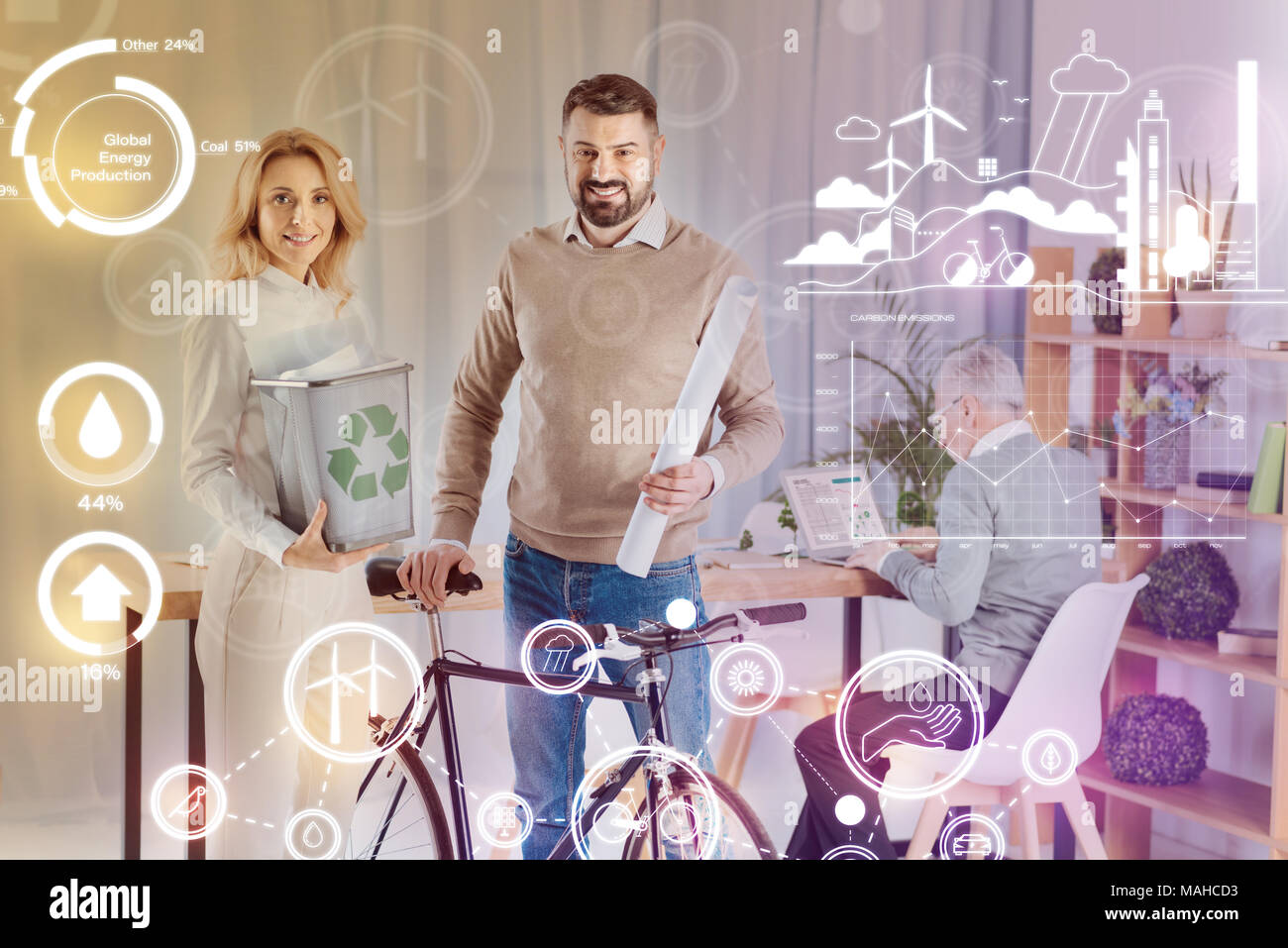 Gli ingegneri di positivi per incoraggiare le persone a essere eco friendly Foto Stock