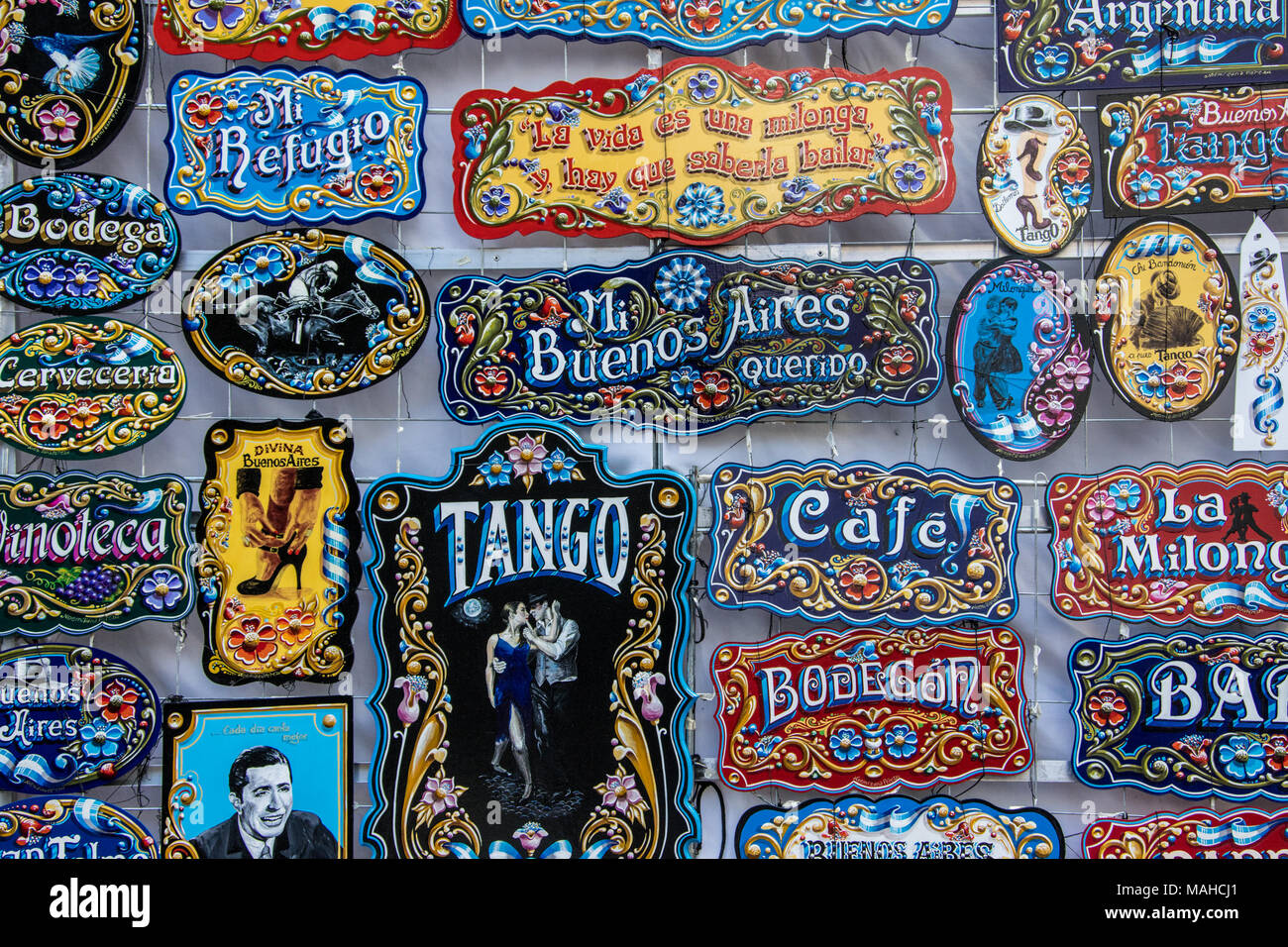 Negozio di souvenir a Feria de San Telmo, mercato di domenica, Buenos Aires, Argentina Foto Stock