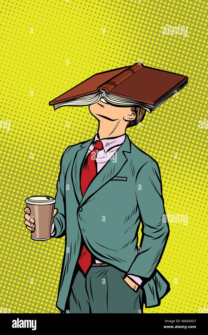 Imprenditore a bere caffè e la lettura di un libro Illustrazione Vettoriale