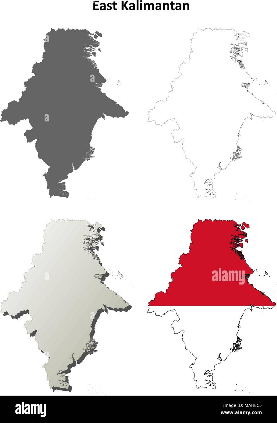 A Est di Kalimantan vuoto mappa di contorno impostato Illustrazione Vettoriale