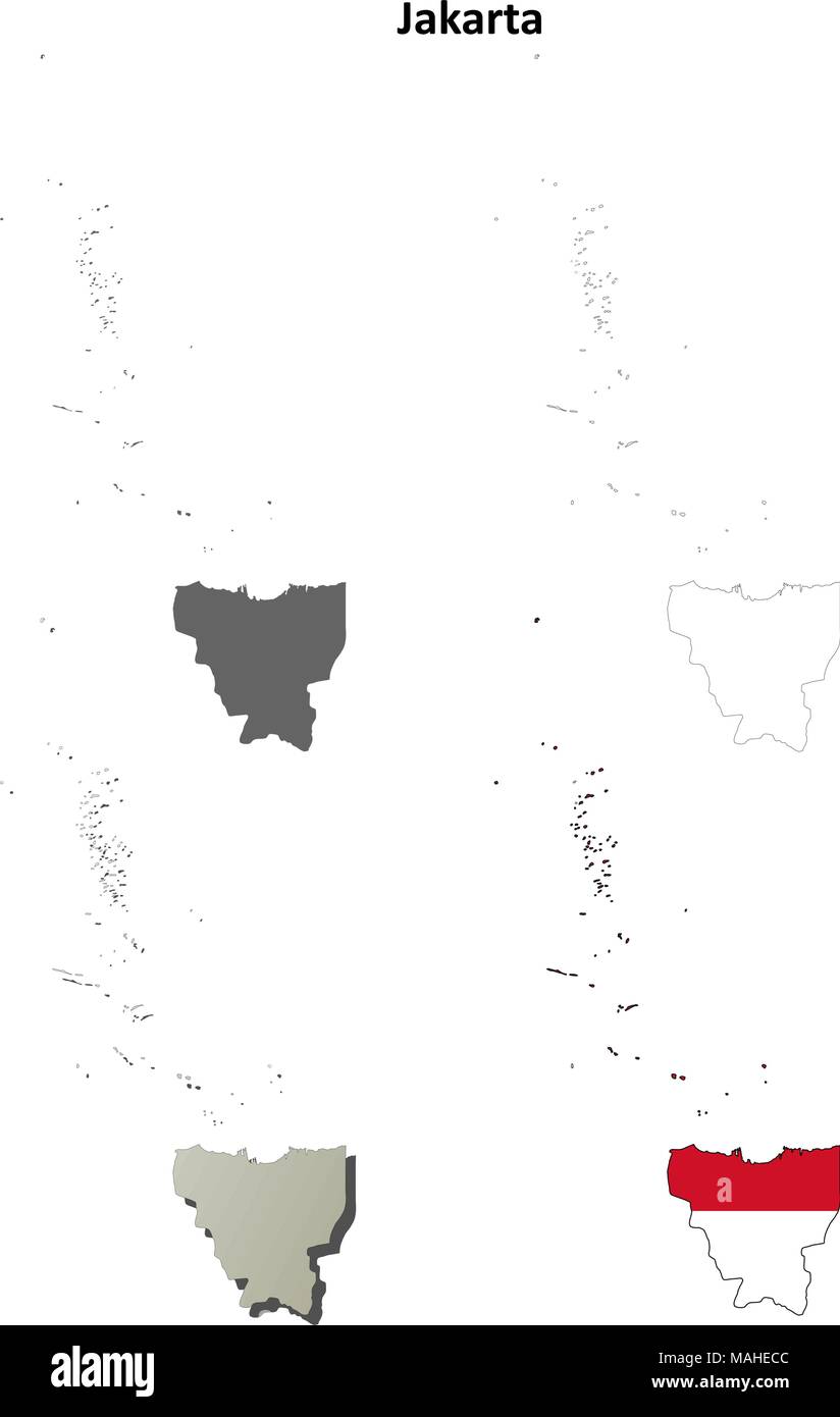 Jakarta vuoto mappa di contorno impostato Illustrazione Vettoriale