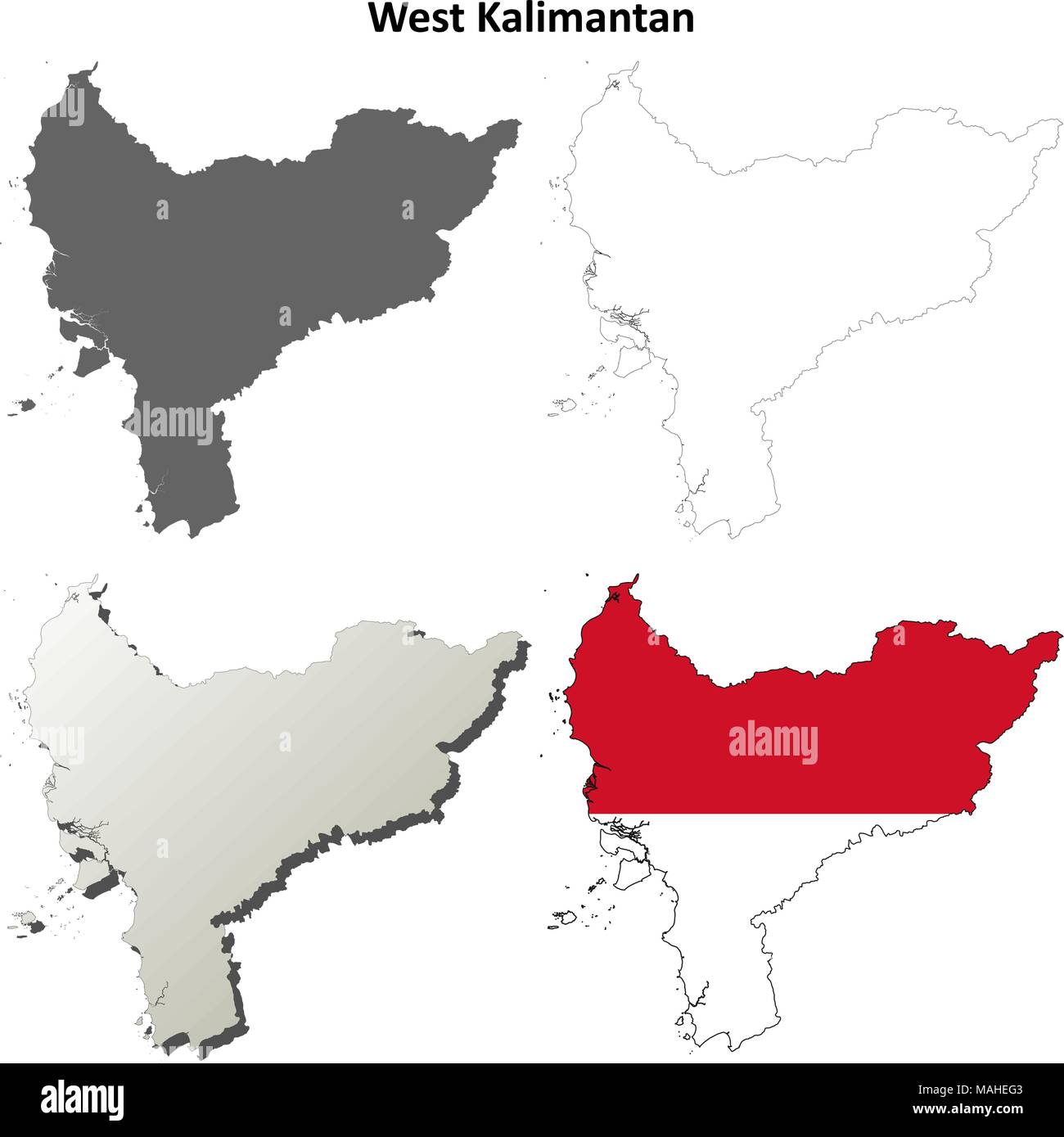 West Kalimantan vuoto mappa di contorno impostato Illustrazione Vettoriale