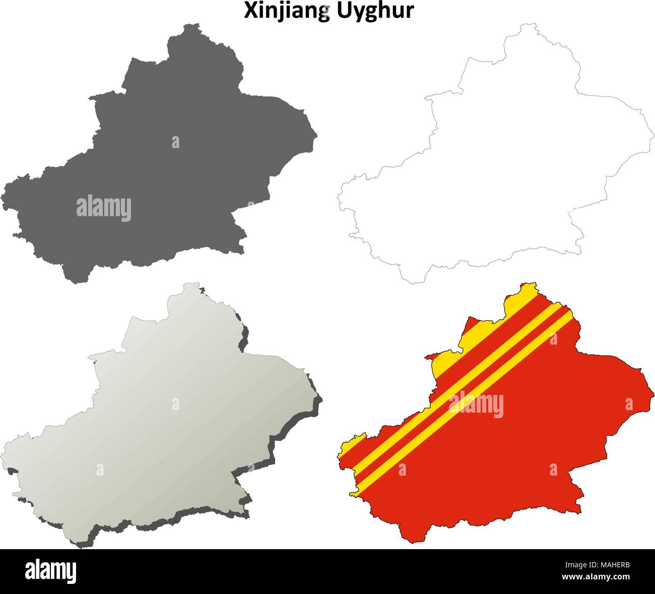 Xinjiang Uyghur outline map set - versione cinese Illustrazione Vettoriale