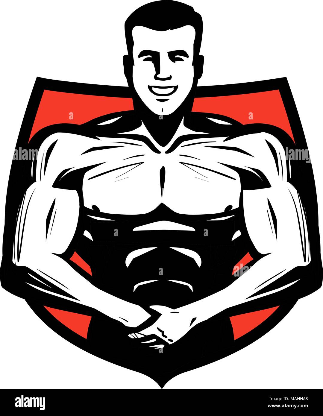 Palestra, sport logo o etichetta. Culturista muscoli illustrazione vettoriale Illustrazione Vettoriale