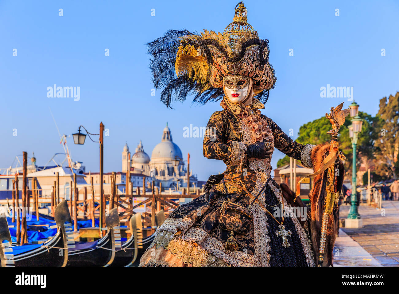 Venezia, Italia. Il carnevale di Venezia, bella maschera in Piazza San Marco. Foto Stock