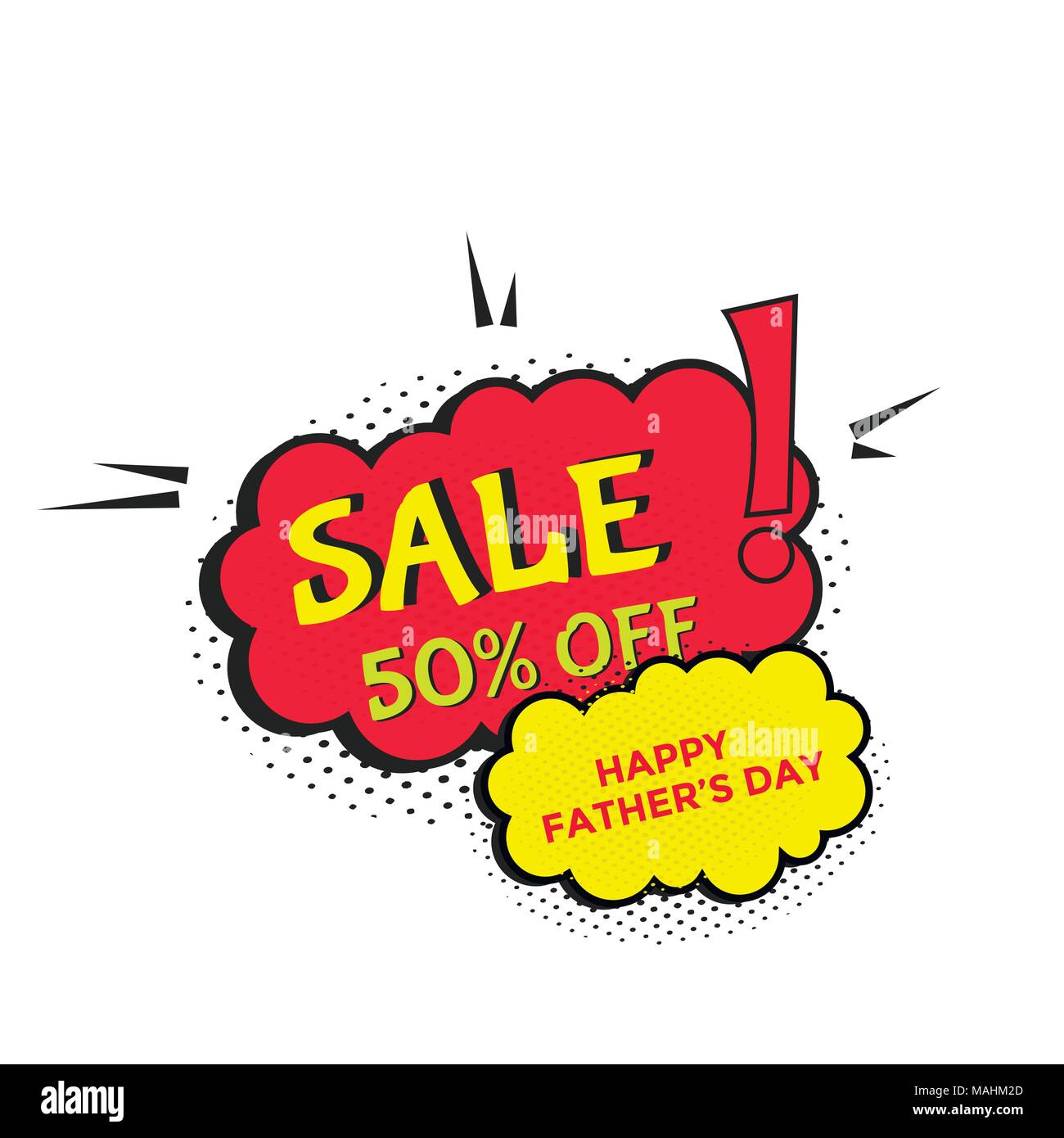 Padre Felice giorno della vendita. Illustrazione Vettoriale testo fumetto discorso per la promozione, poster, volantini, carta sconto prezzo, etichetta, blog, social media, marketing Illustrazione Vettoriale