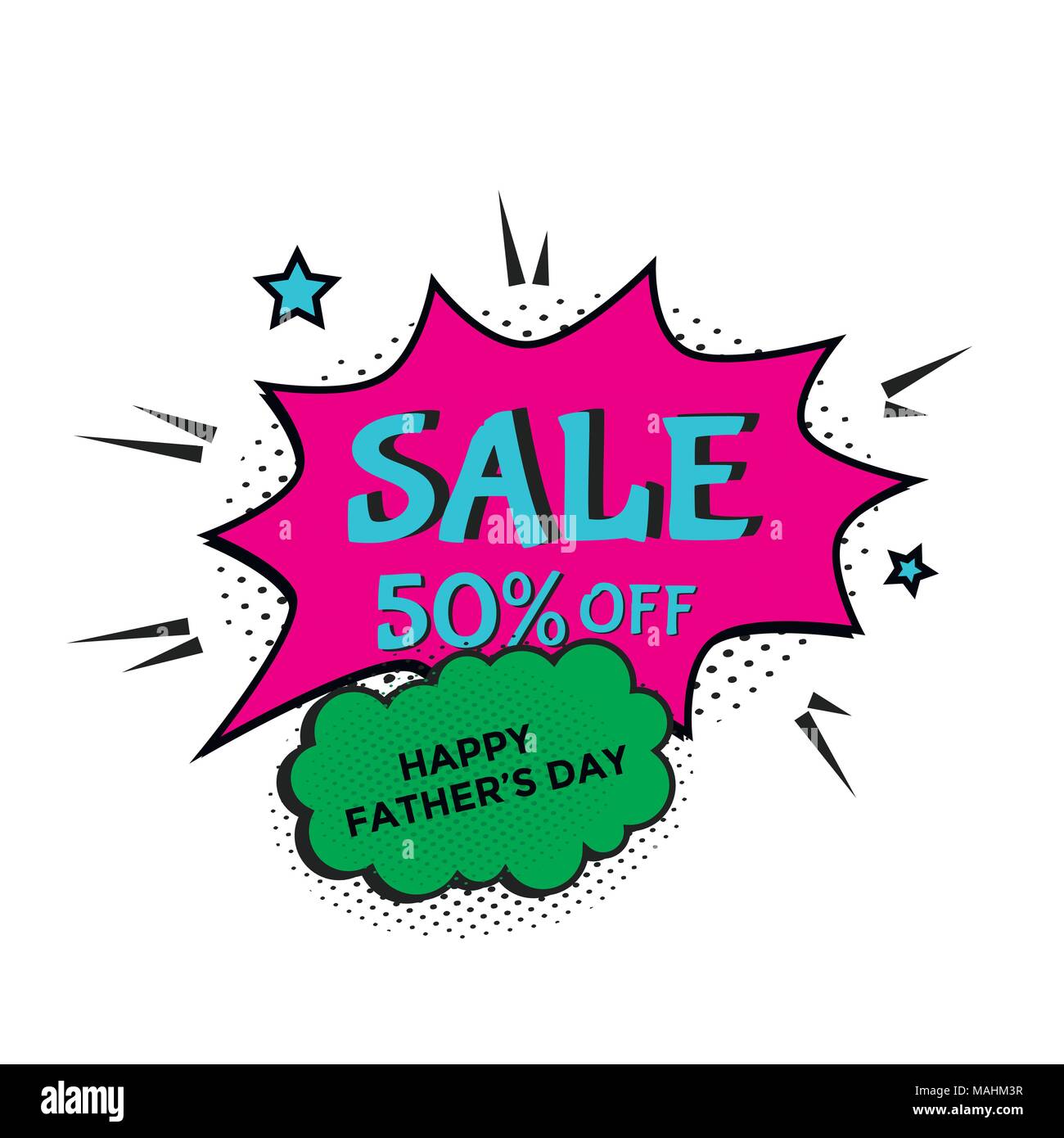 Padre Felice giorno della vendita. Illustrazione Vettoriale testo fumetto discorso per la promozione, poster, volantini, carta sconto prezzo, etichetta, blog, social media, marketing Illustrazione Vettoriale