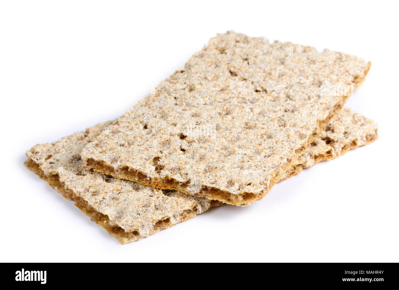 Pane croccante disposizione, isolati su sfondo bianco. Pane di dieta a basso contenuto calorico. Foto Stock