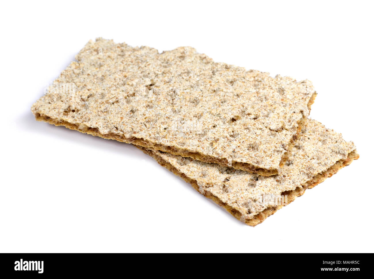 Pane croccante disposizione, isolati su sfondo bianco. Pane di dieta a basso contenuto calorico. Foto Stock