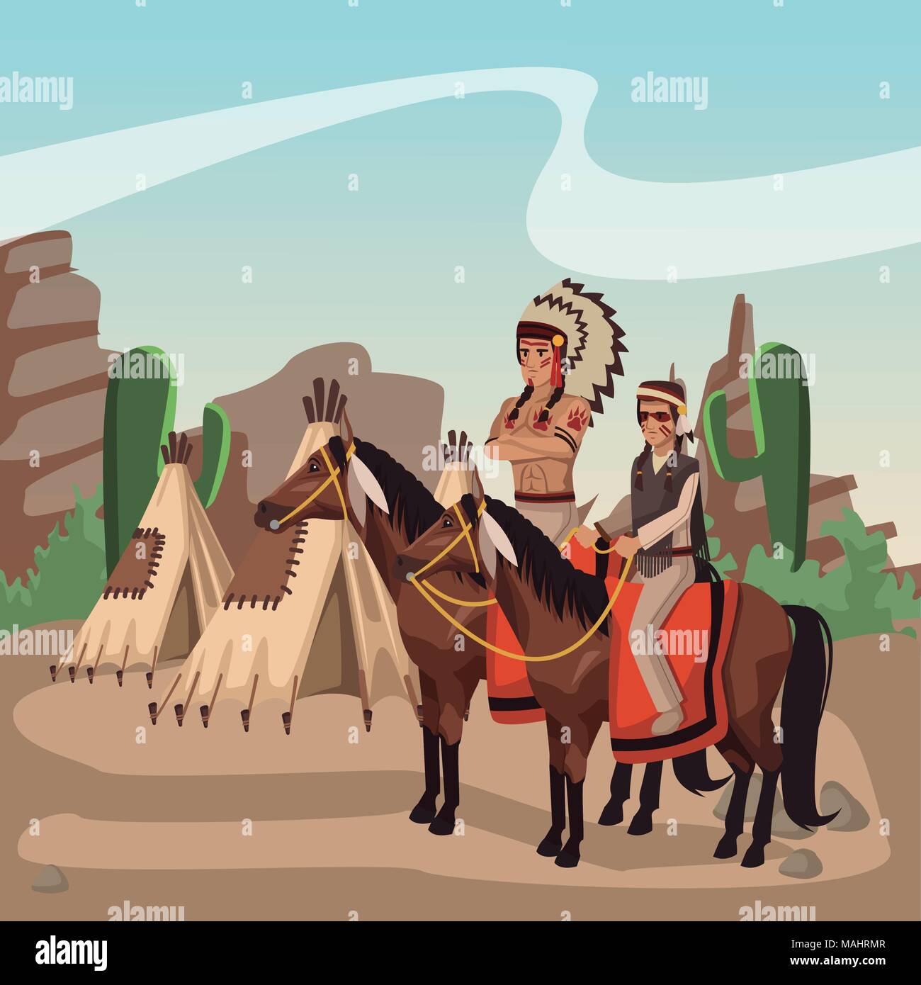 American Indian warriors tribù Illustrazione Vettoriale