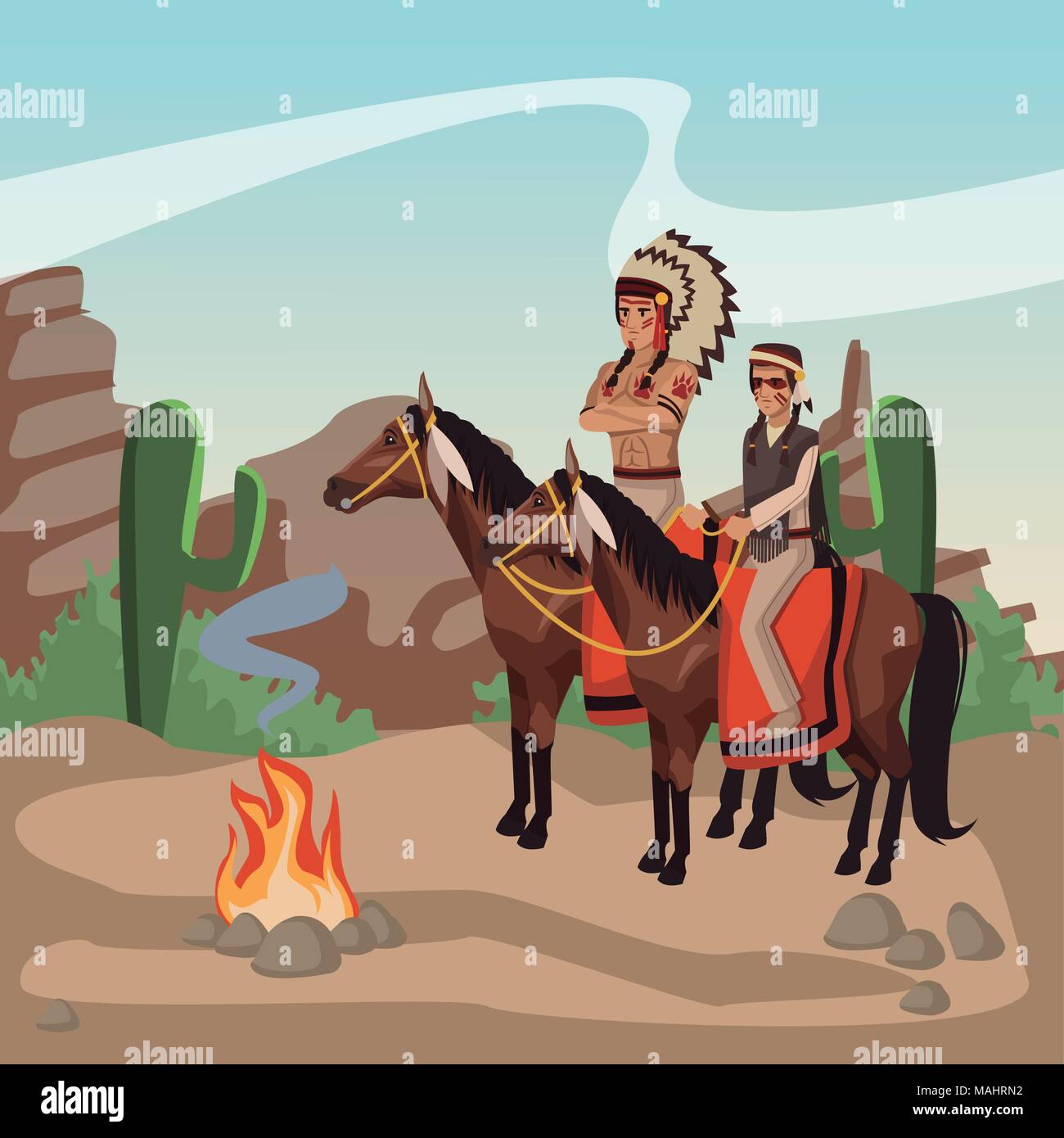 American Indian warriors tribù Illustrazione Vettoriale