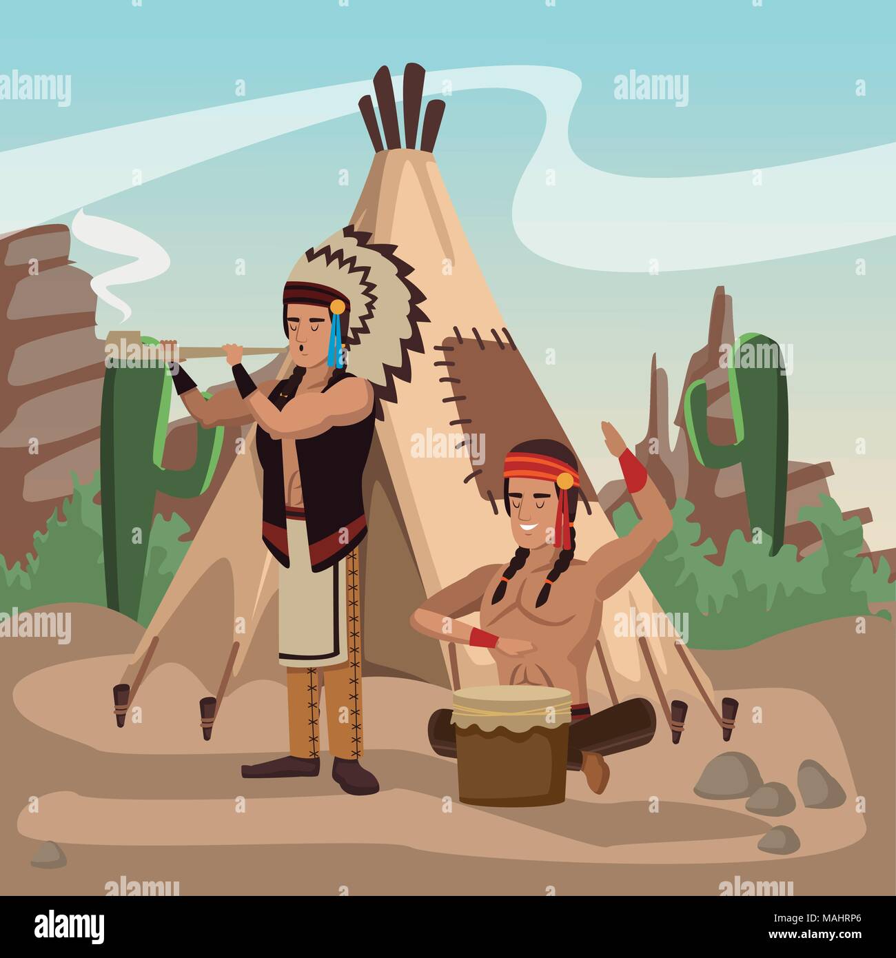 American Indian presso il Village Illustrazione Vettoriale