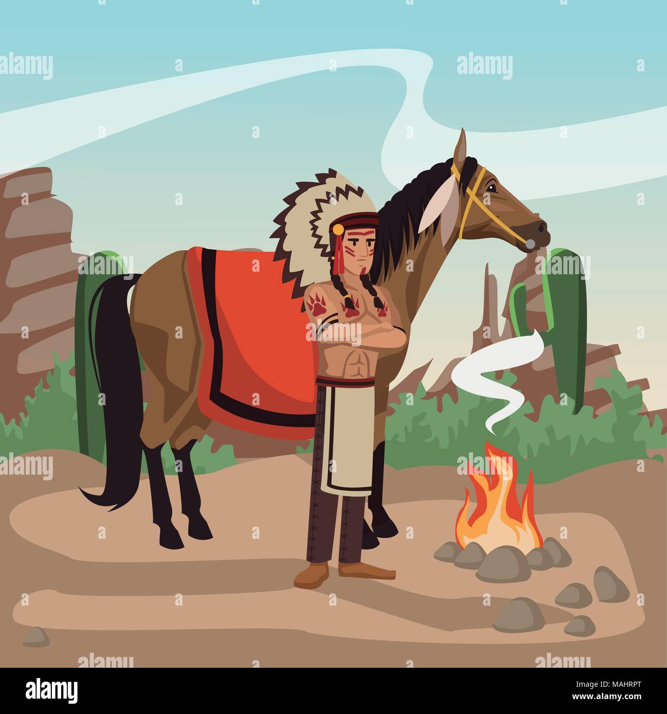 American Indian warriors tribù Illustrazione Vettoriale