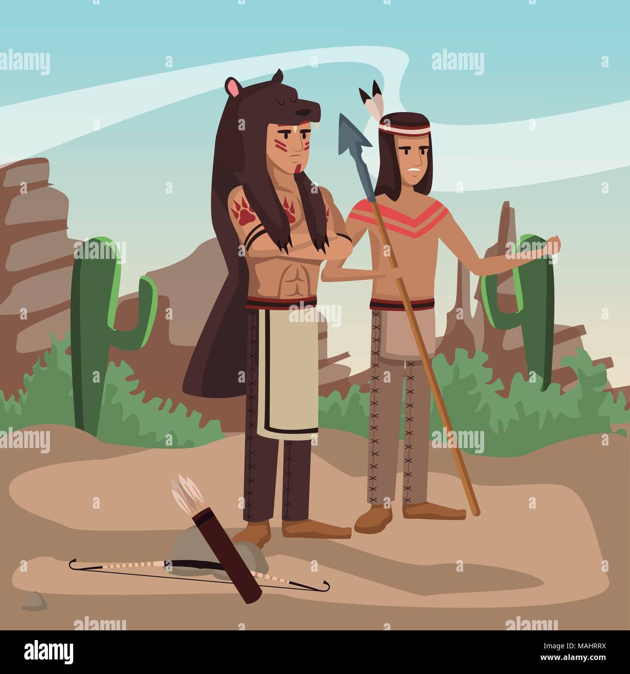 American Indian warriors presso il Village Illustrazione Vettoriale