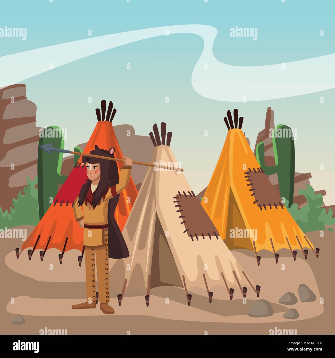 American Indian presso il Village Illustrazione Vettoriale