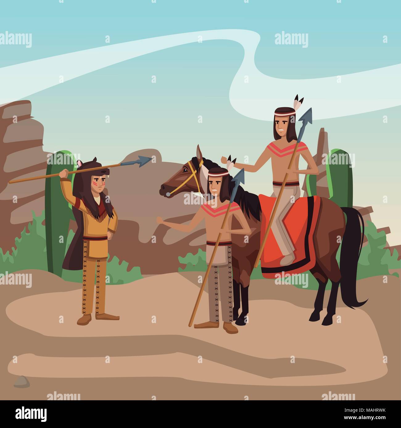 American Indian warriors tribù Illustrazione Vettoriale