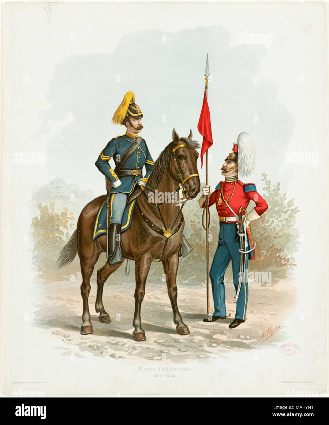 Nome file: 07 11 000914 Titolo: Boston Lancieri (CoA) 1836-1894 creatore/collaboratore: Tholey, Augusto (artista); L. Prang & Co. (Editore) Data di pubblicazione: 1893 descrizione fisica nota: Genere: Chromolithographs; Ritratto di stampe; Gruppo ritratti Location: Boston Public Library su 2011-08-05: Fotocamera: Sinar AG Sinarback 54 FW, Sinar m Foto Stock