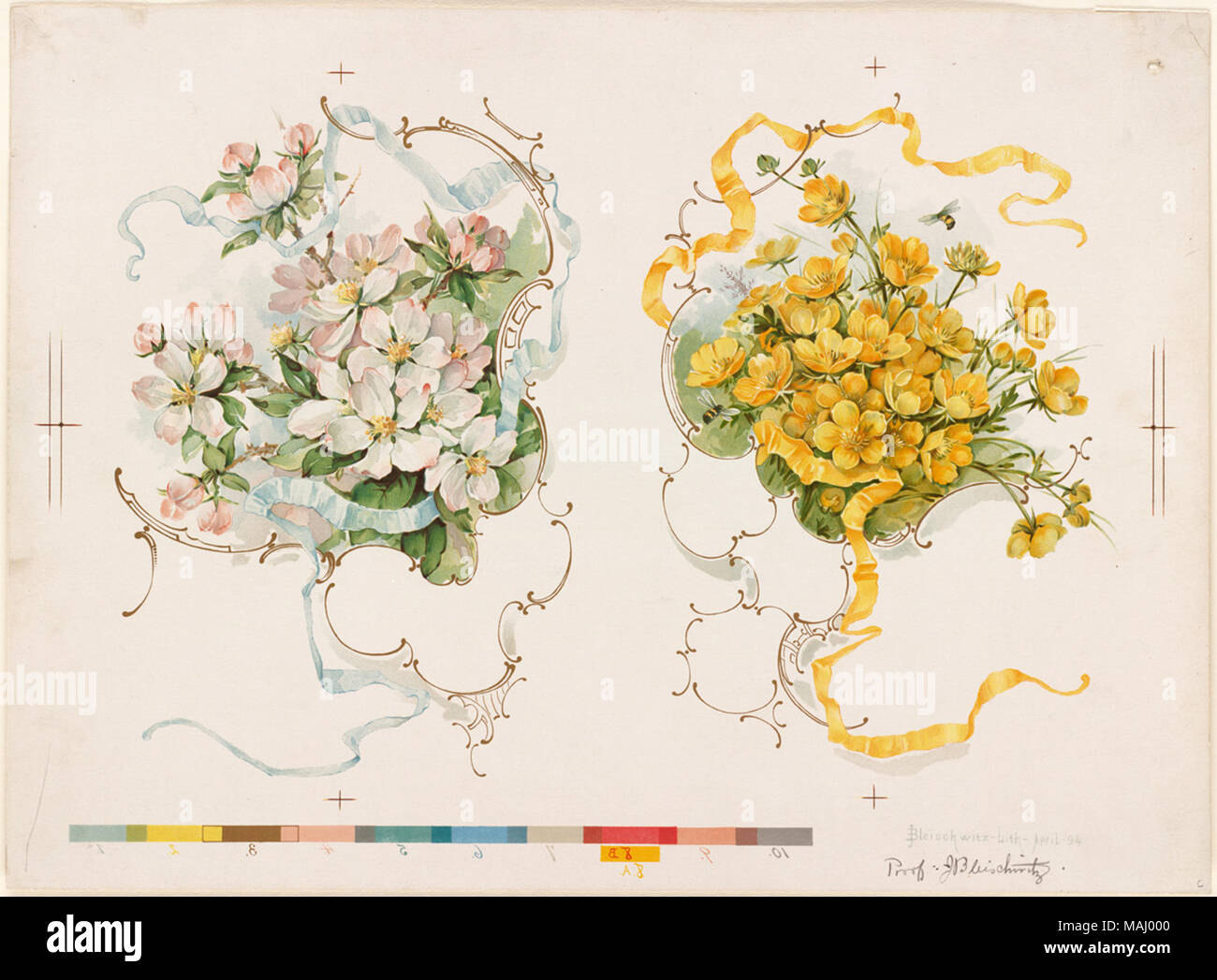 Nome file: 07 11 001071 Titolo: Renoncules e Apple Blossoms creatore/collaboratore: L. Prang & Co. (Editore) Data di pubblicazione: 1861-1897 (approssimativo) descrizione fisica nota: stampa di prova Genere: Chromolithographs; ancora vita stampe; prove Note: Titolo fornito da cataloger. Posizione: Boston Public Library su 2011-08-05: Fotocamera: Sinar AG Sinarback 54 FW, Sinar m Foto Stock