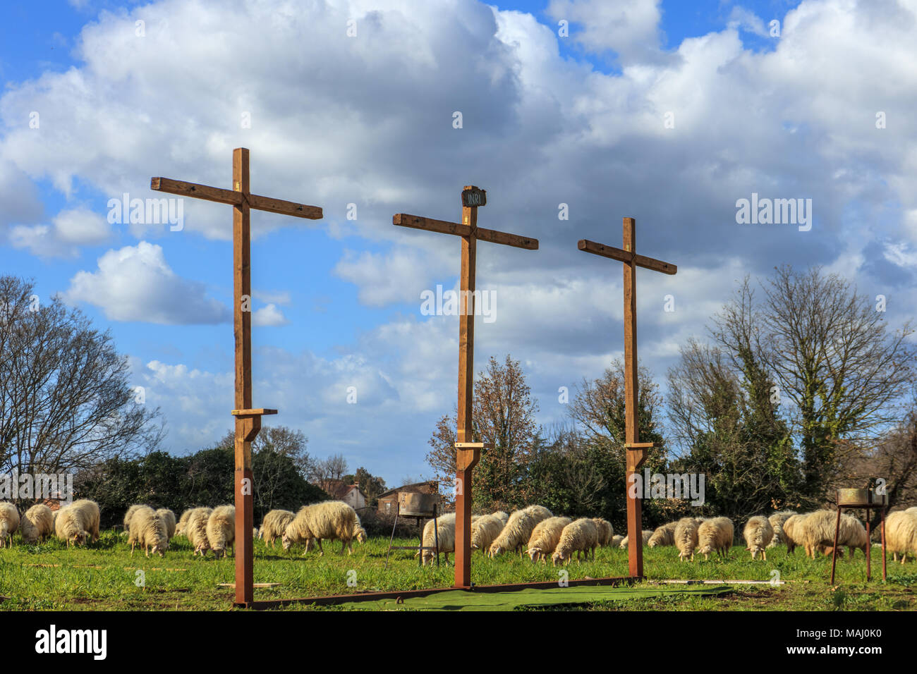 Rappresentazione della Passione di Cristo nella campagna italiana Foto Stock