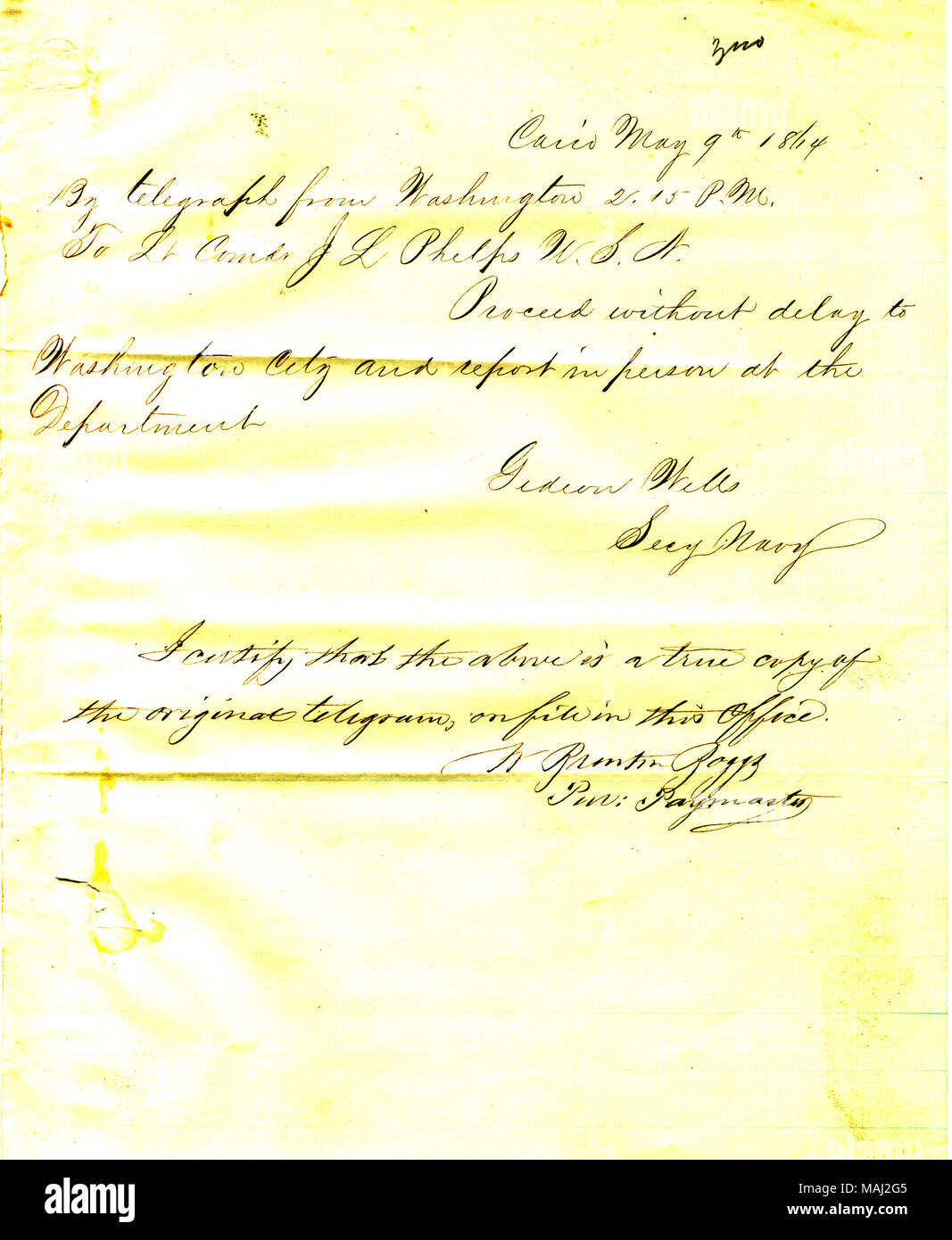 Titolo: Lettera da Gideon Welles, Washington, D. C., Seth Ledyard Phelps, 9 maggio 1864 . 9 maggio 1864. Welles, Gideon Foto Stock