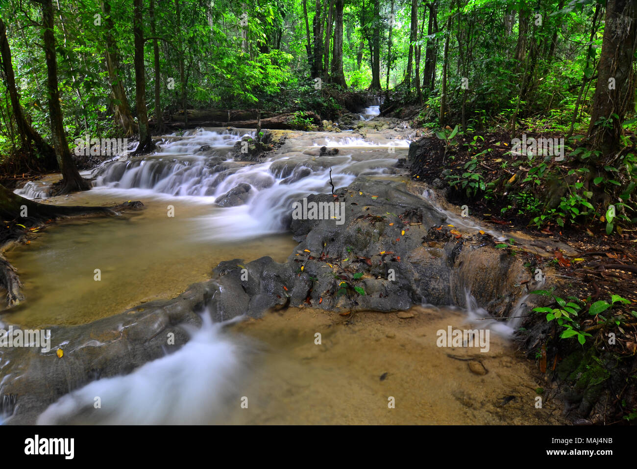 Acqua limpida e fresca nel Meratus montagne del sud Kalimantan, Indonesia. Foto Stock