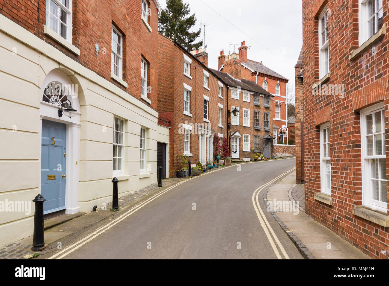 Elegante a schiera in stile georgiano mattone case di città in città inglese di Shrewsbury Foto Stock