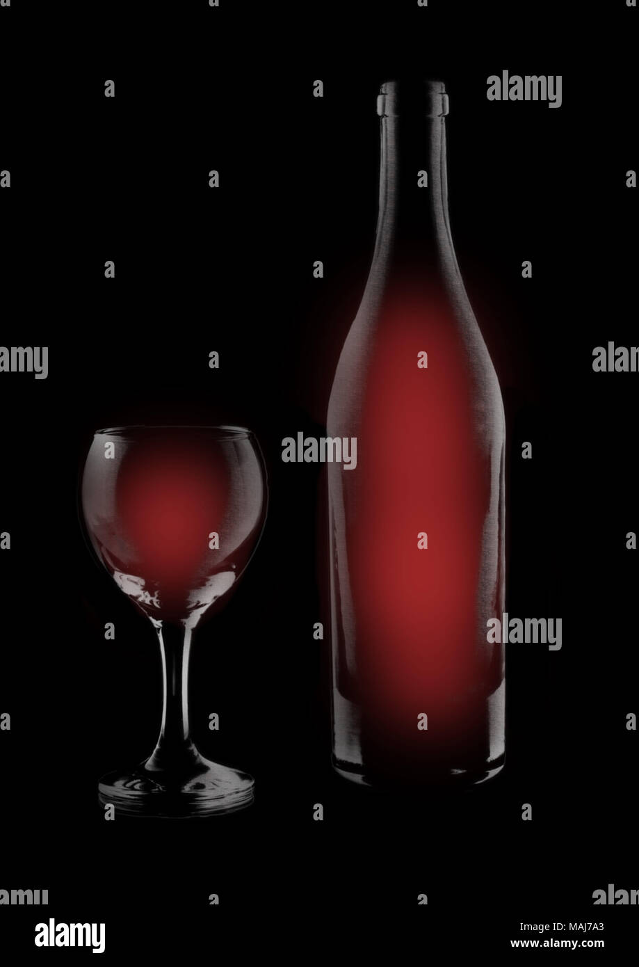 Illustrazione artistica di vino rosso su sfondo nero Foto Stock